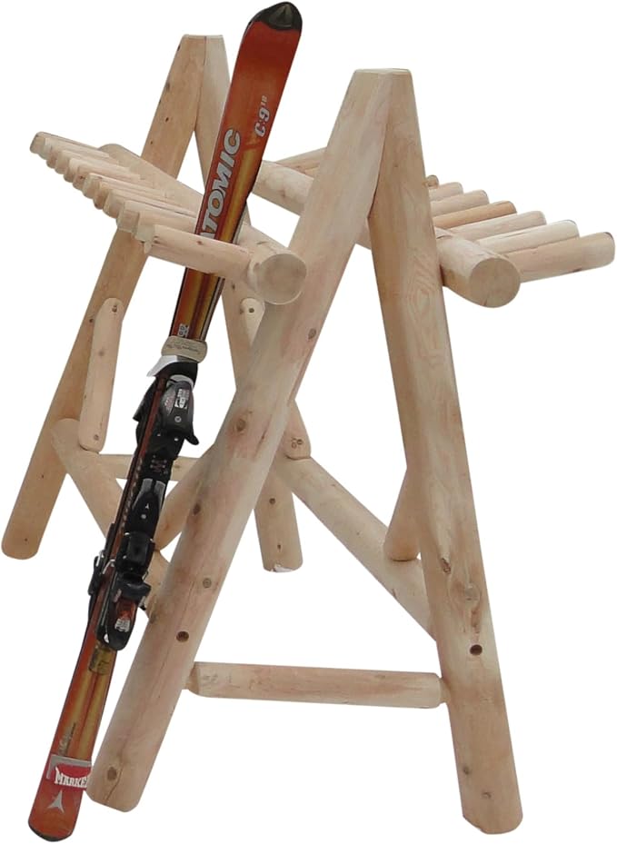 13-Place Freestanding Log Ski Rack Holder, Indoor & Outdoor Snowboard Racks by LogKayakRack