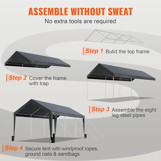 VEVOR Carport Car Canopy 10x20ft, Upgraded Heavy Duty Car Port Garage Boat - Image 6