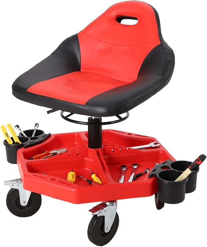 Garage Stool, 19”-24” Adjustable Rolling Mechanic Stool by Unknown