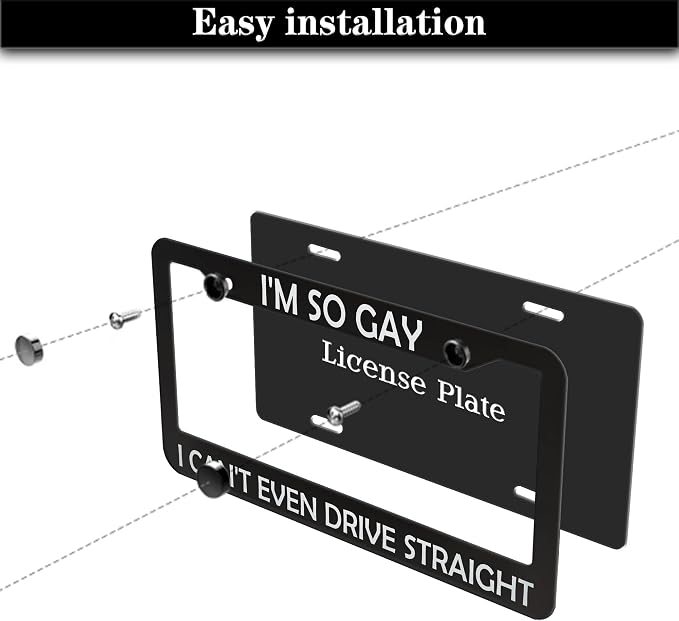 License Plate Frames Black and White Front License Plate Bracket I'm So Gay I - Image 7