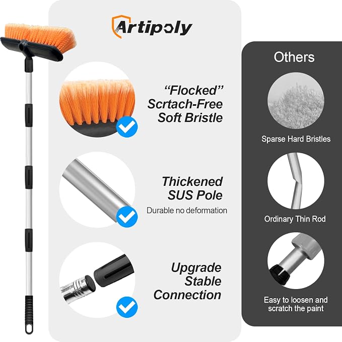 65" Car Wash Brush with Extension Pole, Car Wash 10” Dip Soft Brush, No Scratch - Image 5