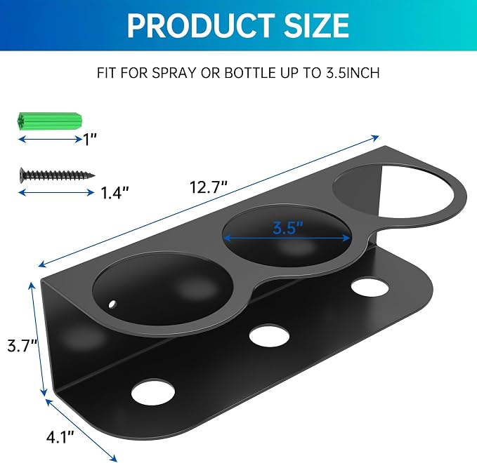 2 Pack 3 Holes All-Purpose Spray Bottle Holder Wall Mount Heavy Duty Spray Can - Image 3