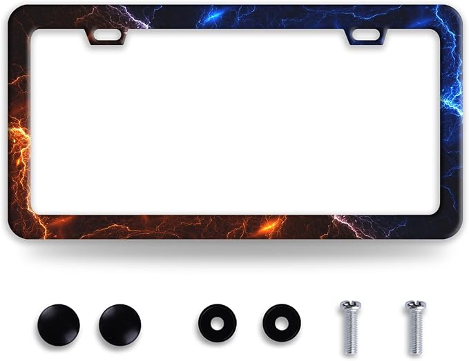 Red and Blue Lightning License Plate Frame Funny License Plate Frames Stainless by BRAGHRTED