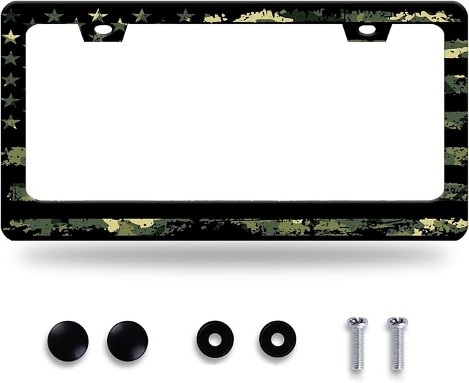 Camo License Plate Frame American Flag License Plate Stainless Steel Funny by GORSNKYE
