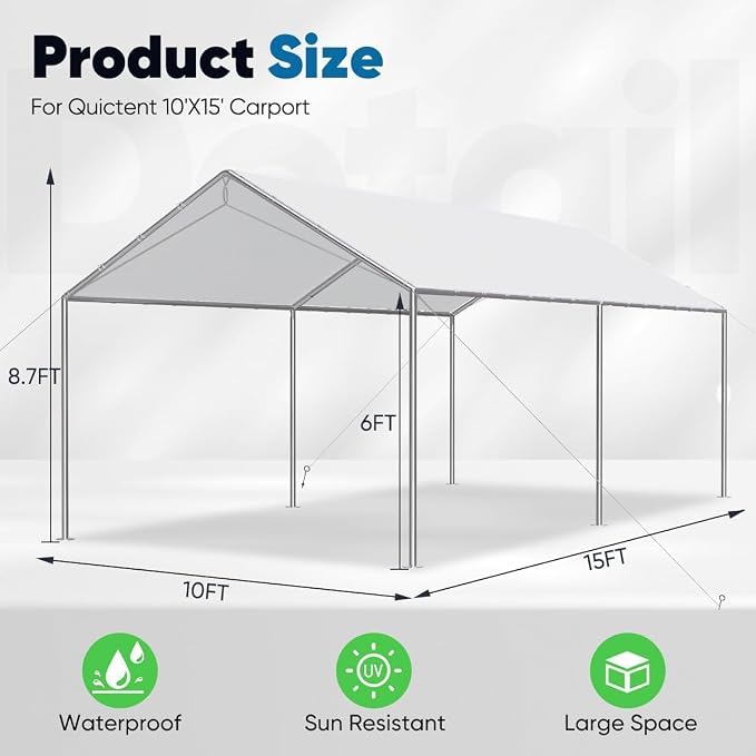 Quictent 10x15 ft Heavy Duty Car Canopy Galvanized Frame Carport Outdoor Party - Image 6