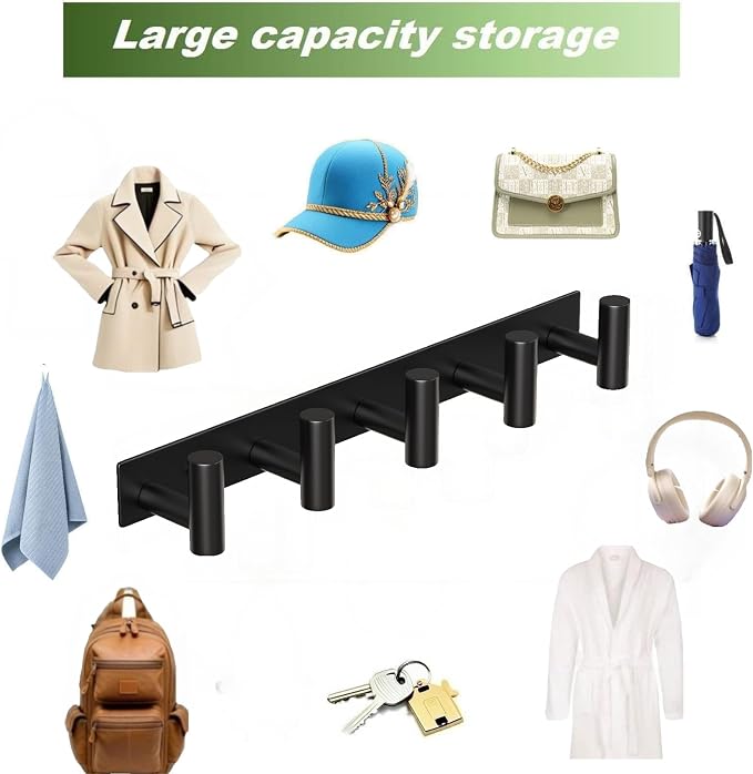 Wall Mounted Coat Rack-5 Hooks, Heavy Duty Stainless Steel Hook Rail - Image 6
