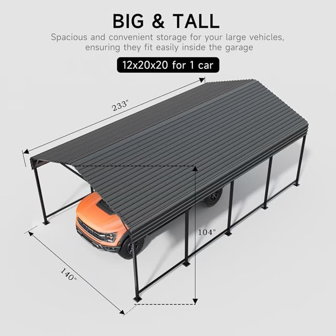 12x20 FT Metal Carport, Enhanced Base and Steel Roof - Image 6