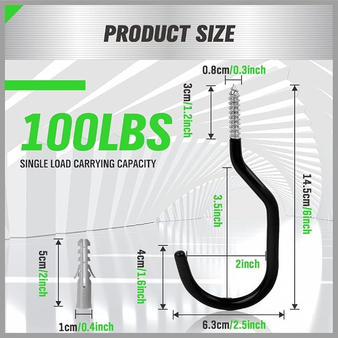 SWANLAKE 6 Pack Heavy Duty Bike Hook, 6 inches, Capacity 100 LBS, Bike Hooks - Image 2