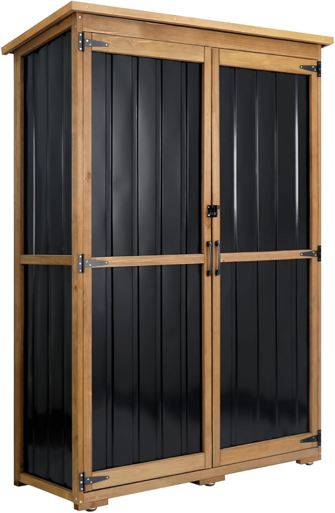 Outdoor Storage Cabinet Wood & Metal, Storage Shed Waterproof Double Lock by Ketive