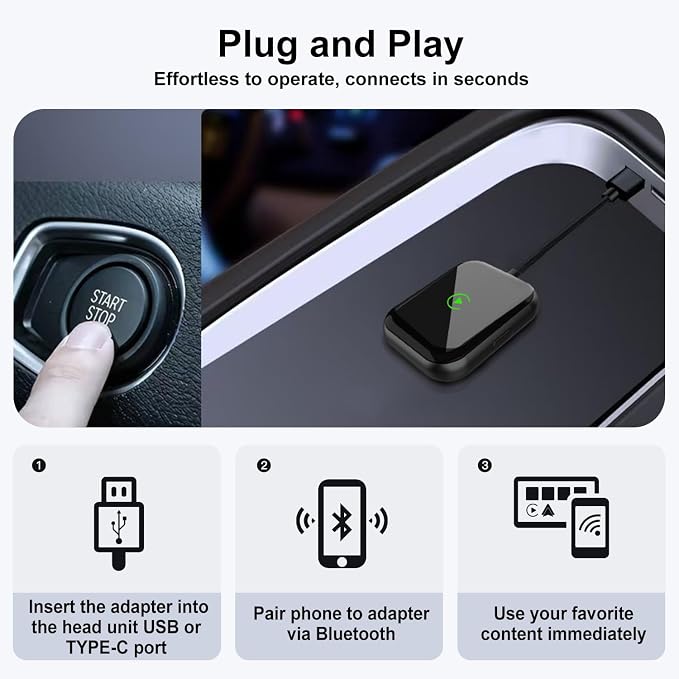 Wireless CarPlay & Android Auto Adapter – 2-in-1 Plug & Play Solution, Converts - Image 3