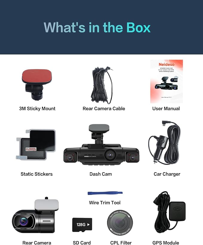AI Dash Cam Front Rear Inside, 4 Channel 3k+1080P*3 Dashcam - Image 11