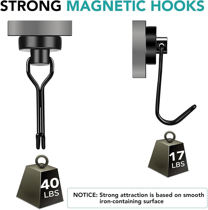 DIYMAG Black Magnetic Hooks, 80LBS Strong Magnetics Heavy Duty, Magnet Hook - Image 3