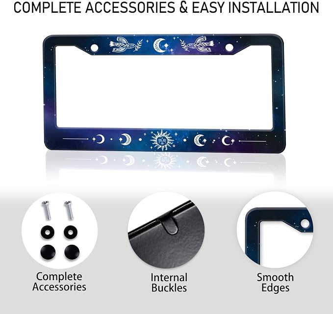 Starry Sun Moon License Plate Frame, Night Sky Moon Phase License Plate Holder - Image 7