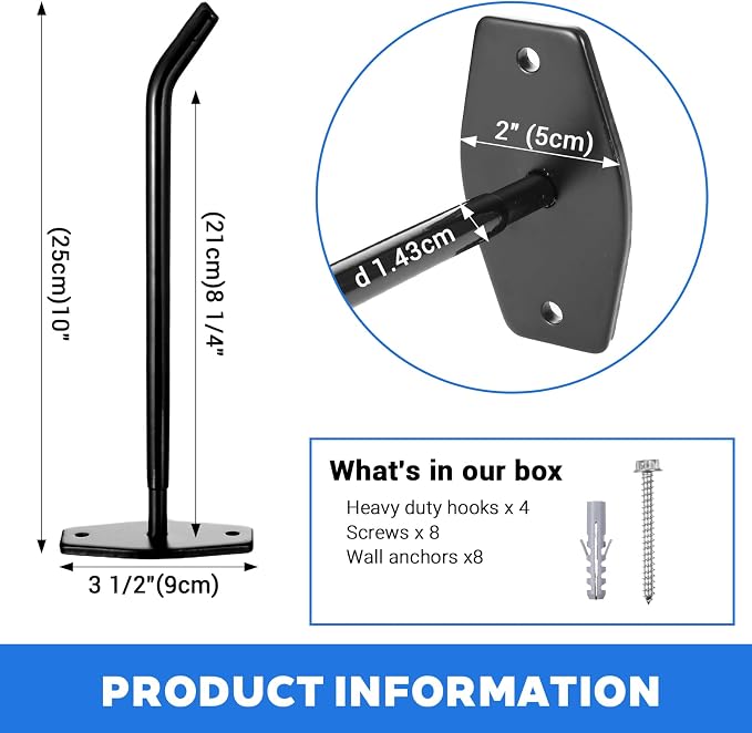 4-Pack Tire Rack Wall Mount, Heavy Duty Hooks - Image 2