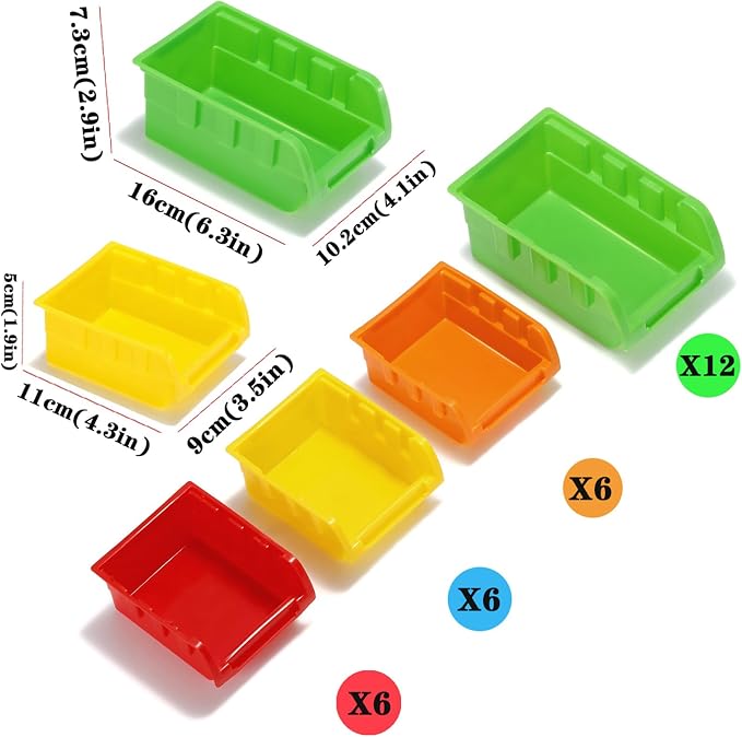 Wall Mounted Storage Bins Parts Rack 4 Colors Bin Organizer Garage Plastic Shop - Image 3