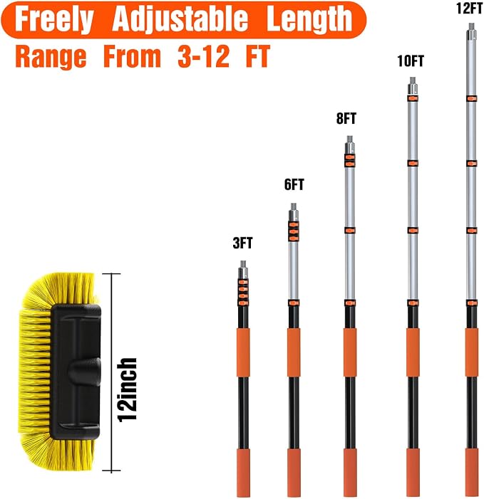 12FT Car Wash Brush with Long Handle, Car Cleaning Brush with 12 Inch Soft - Image 4