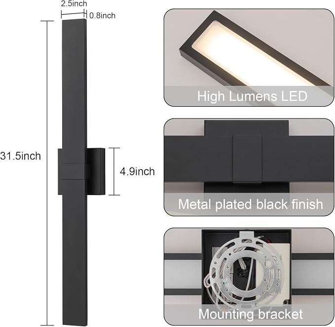 Black Modern LED Outdoor Wall Sconce 31.5" Long Outdoor Wall Lights Exterior - Image 5