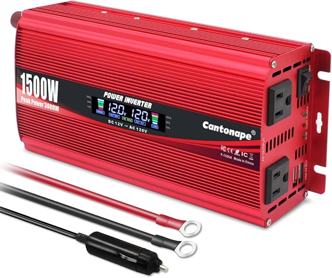 1500W Power Inverter 12V to 110V/120V Car Charger Converter by Cantonape