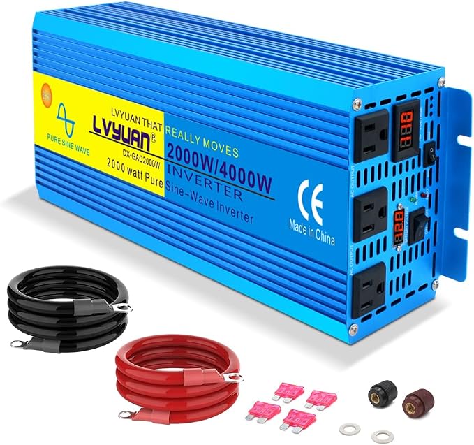 LVYUAN 2000 Watt Pure Sine Wave Inverter 12V to 110V 120V DC to AC by LVYUAN