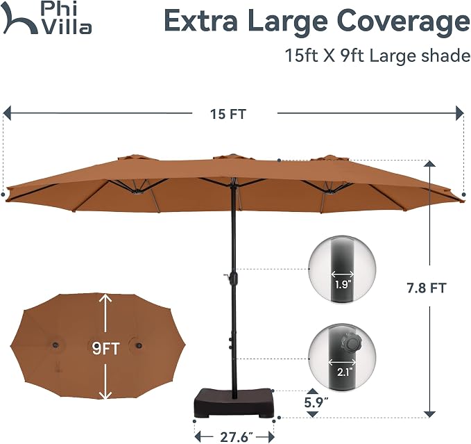 PHI VILLA 15ft Large Patio Umbrellas - Image 7