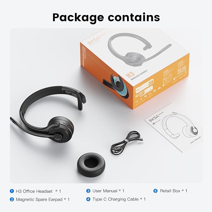 EKSA H3 Trucker Bluetooth Headset V5.4, Wireless Headphones - Image 9