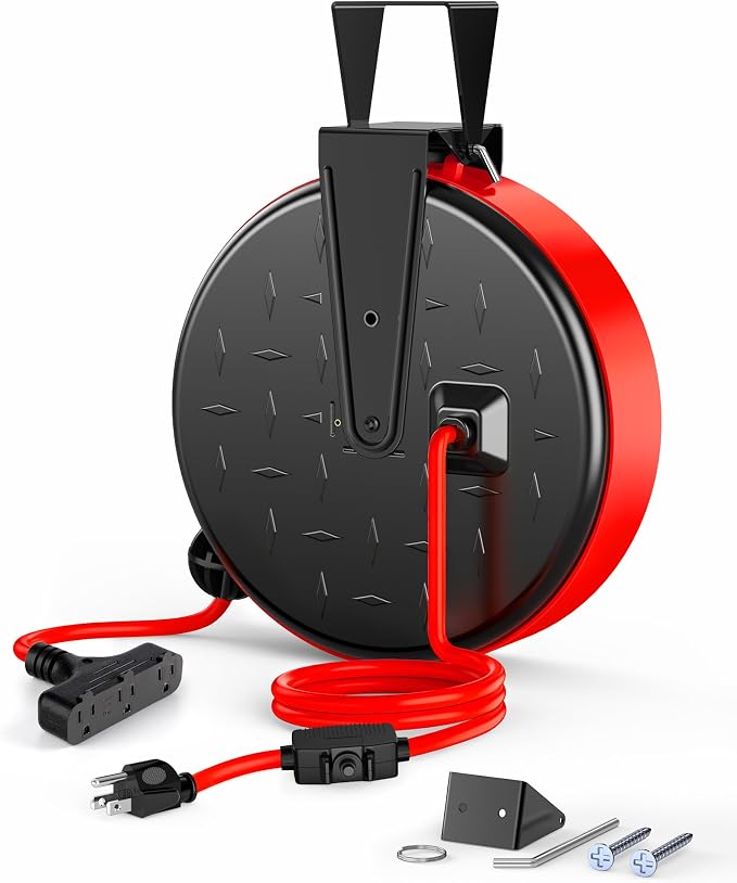DEWENWILS 30FT Extension Cord Reel, 16/3 Gauge SJTW Power Cord, Retractable by DEWENWILS