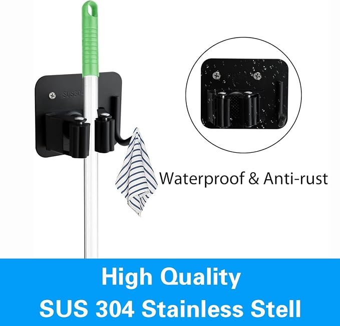 5 Pack Broom Holder Heavy Duty Stainless Steel Broom Hanger - Image 5