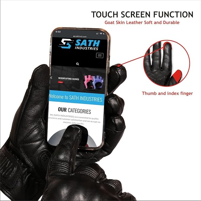 Leather Motorcycle Gloves for Men and Women | Touchscreen | Full Finger | - Image 4