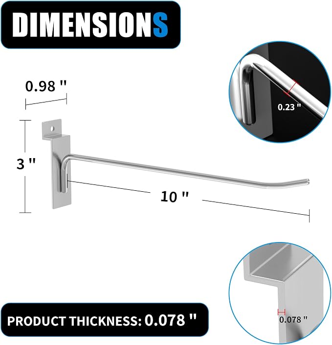 25 PK Silver 10 inch Wall Mounted Slatwall Hooks – Heavy-Duty Storage & - Image 3