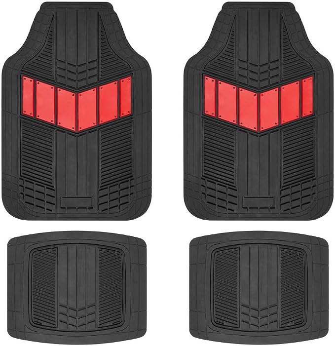BDK Rubber Car Floor Mats All Weather Waterproof 4-Piece Sporty Two-Tone Design by BDK