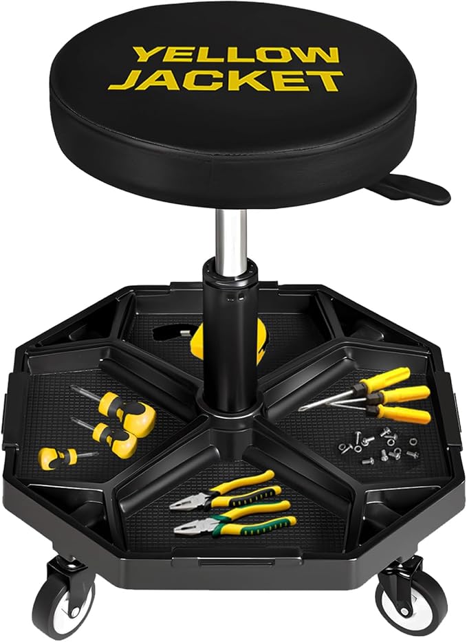 YELLOW JACKET Rolling Garage Seat Adjustable Pneumatic Shop Creeper Seat 300Lbs by YELLOWJACKET