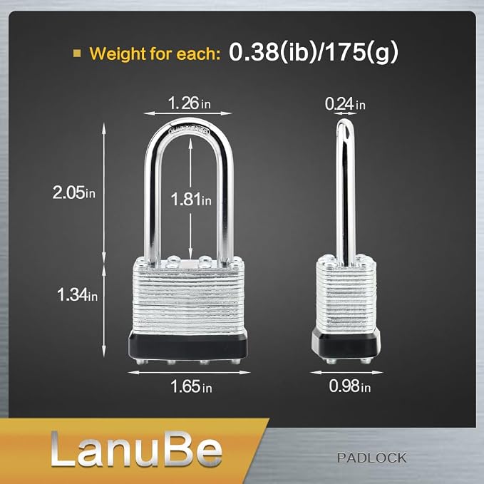 LanuBe Lock Laminated keyed Padlock, keyed Alike Locks, Long Shackle, Marked - Image 2