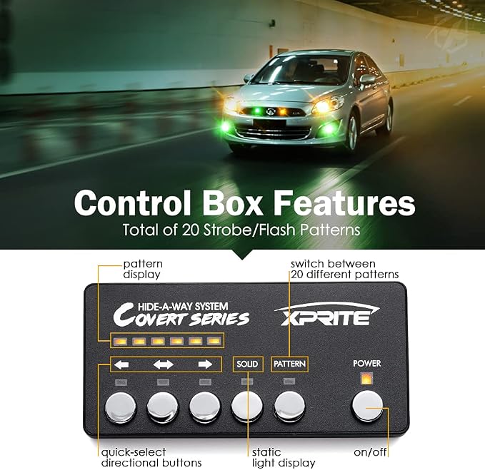 Xprite Amber Green LED Hideaway Strobe Lights Kit 20 Flashing Patterns - Image 4