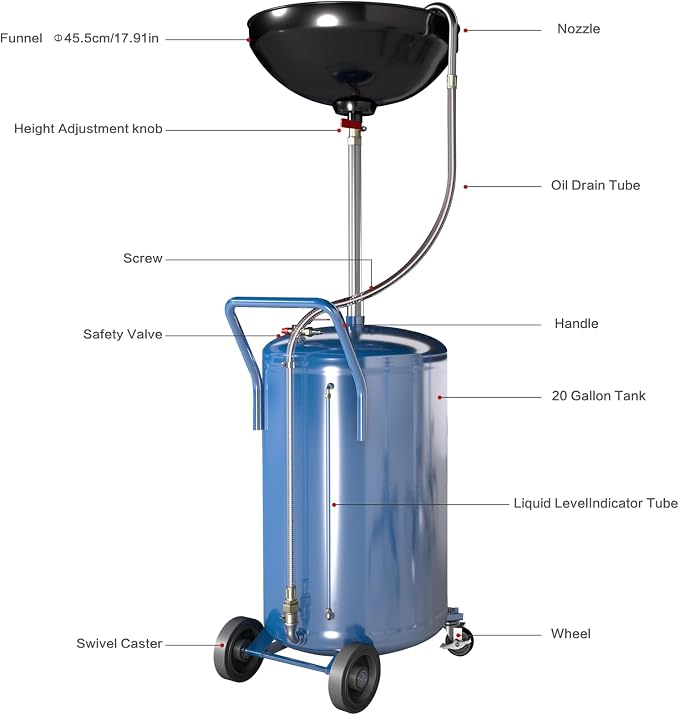 20-Gallon Waste Oil Drain Tank, Portable Air Operated Oil Drains - Image 7