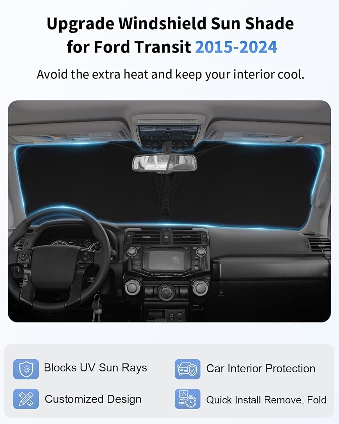 Sunshade for Transit Windshield Sun Shade Custom Sun Visor Fit 2015-2025 2026 - Image 4