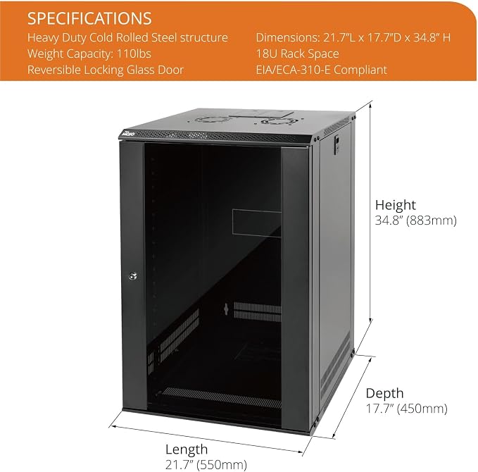 Tecmojo 18U Wall Mount Rack Network Cabinet - Image 2