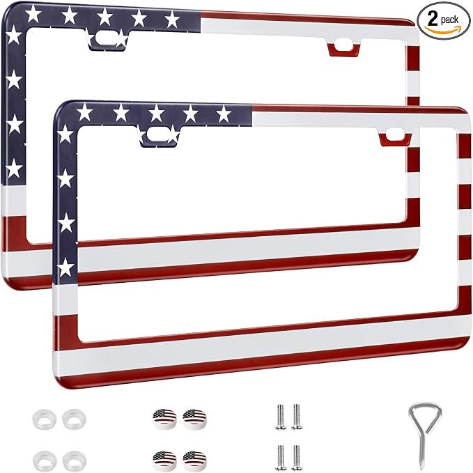 2 Pack License Plate Frames, Stainless Steel Car License Plate Cover Car by QUANQIUFEI