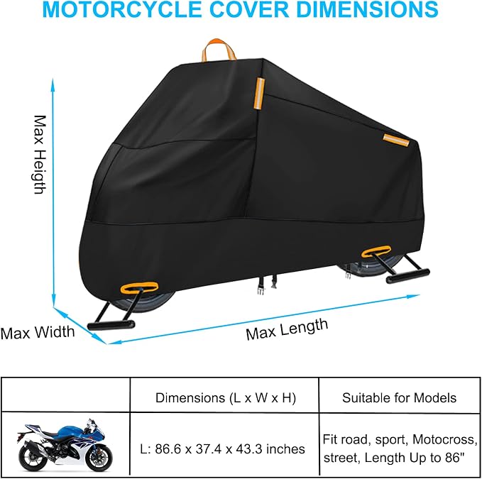 Motorcycle Cover Waterproof Outdoor, 300D Heavy Duty Motorcycle Cover - Image 7
