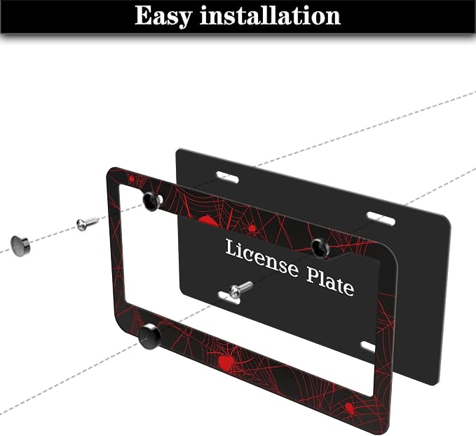 Custom License Plate Frame Red and Black License Plate Frames Red Spider Web - Image 7