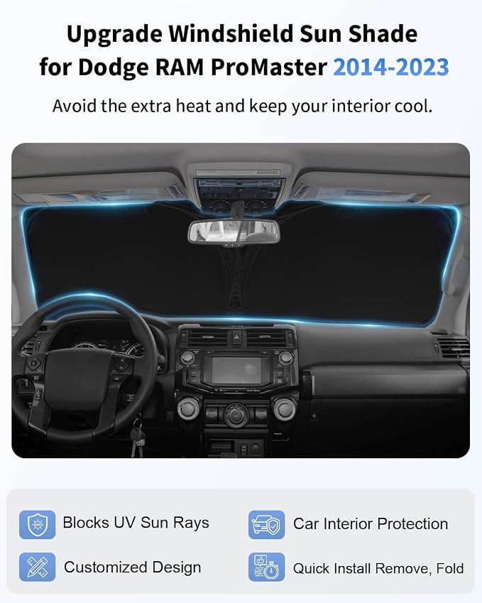 Windshield Sunshade for 2014-2024 2025 2026 Dodge Ram ProMaster Accessories - Image 4