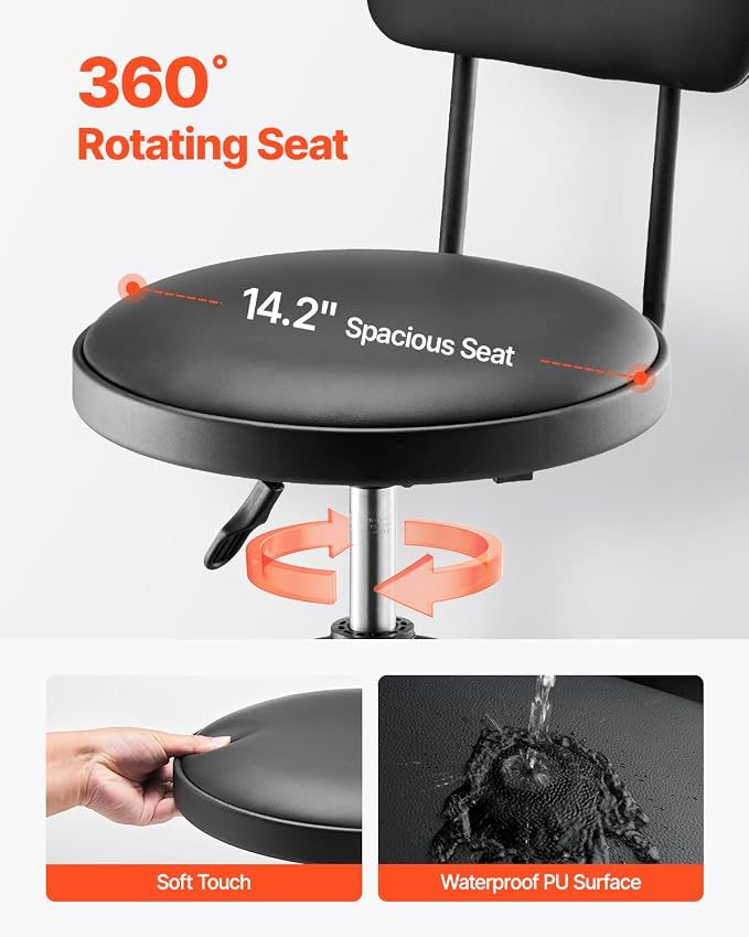 VEVOR Shop Stool with Backrest, Pneumatic Garage Seat/Work Stool with 300 lbs - Image 6