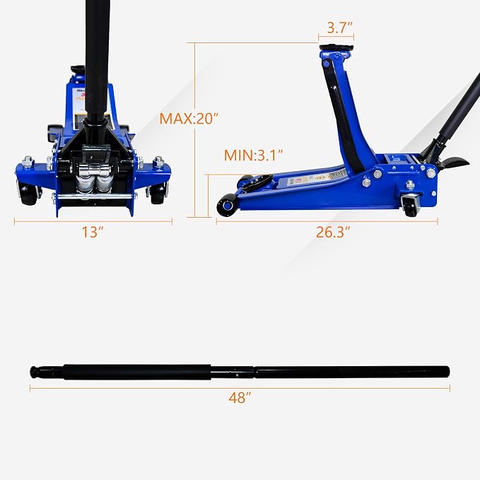 Floor Jack 3Ton/6600lbs.Dual Piston Fast Lifting Pump.Ultra Low Profile Floor - Image 5