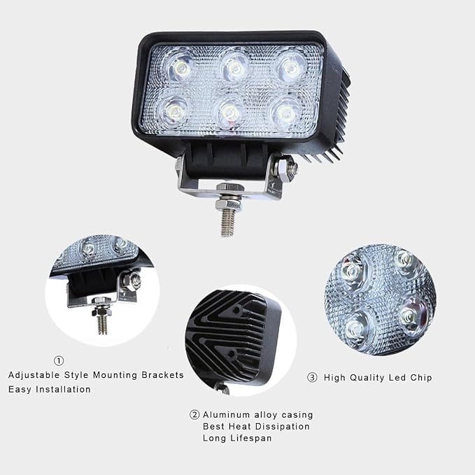 2PACK 18W Rectangle High Power 12/24 volt LED Work Light, 2400LM Foglight - Image 2