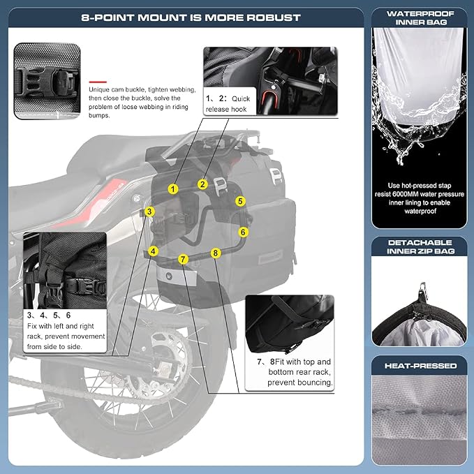 Rhinowalk Motorcycle Saddle Bag Waterproof Motor Pannier Bag Luggage Pack Quick - Image 3