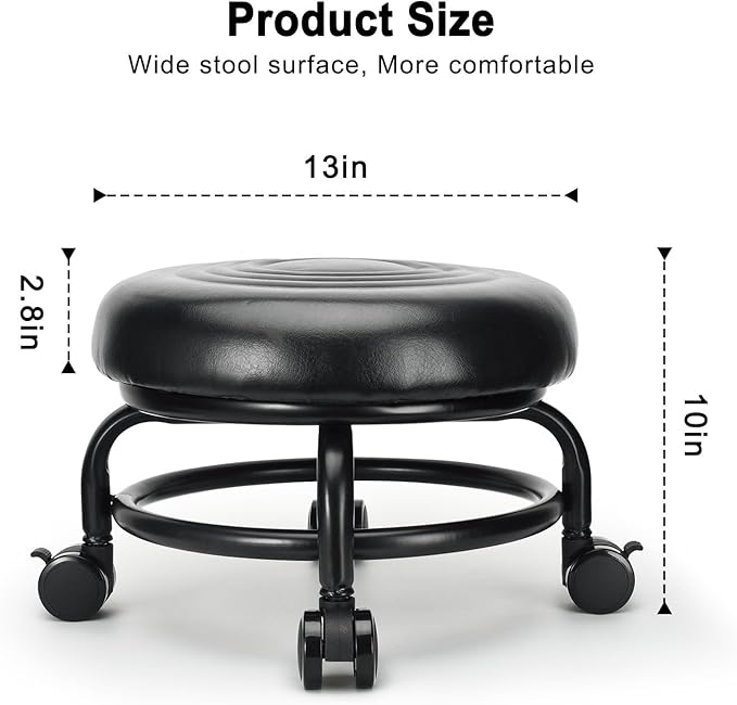 Low Height Rolling Stool Low Roller Stool PU Leather Comfortable Chair - Image 2