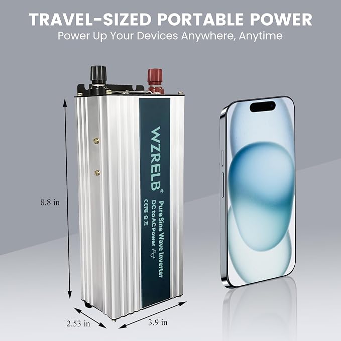 WZRELB 1200W Pure Sine Wave Inverter 24V DC to 110V 120V AC Power Converter - Image 5