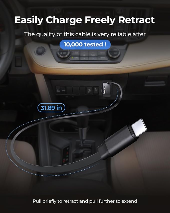 Retractable Car Charger USB C, 84W Max, Ultra-Compact, Type-C Fast Charger - Image 5