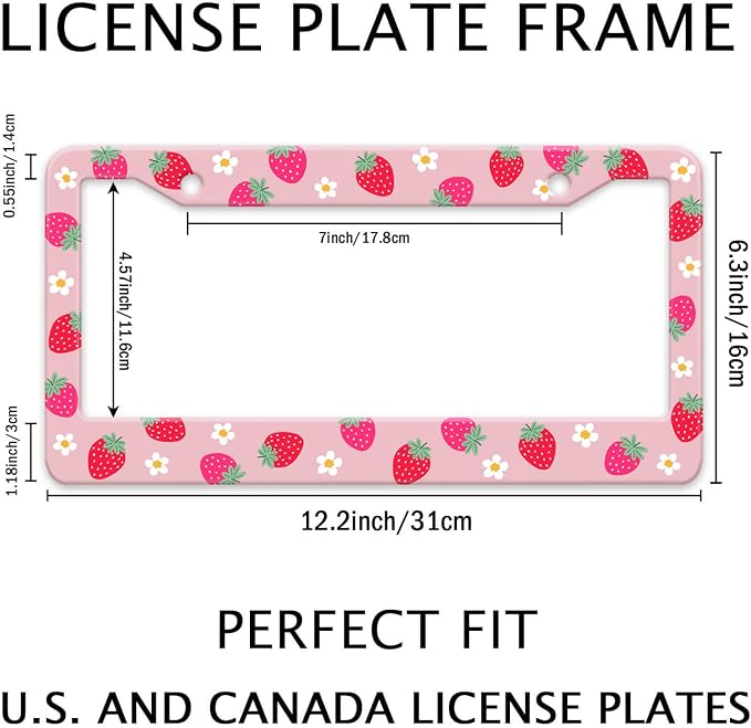 Cute Strawberry Printed License Plate Frame, Strawberry and Flowers Frames - Image 2