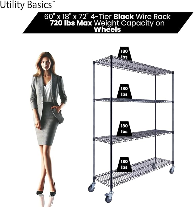 60"x18"x72" Black Premium Metal Steel Wire Shelving 4-Tier NSF 3200 LBS MAX - Image 4