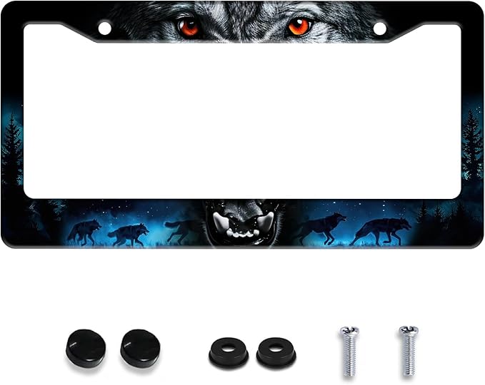 Personalized License Plate Frame Wolf Howling Stainless Steel Accessory Night by Invincibleframe